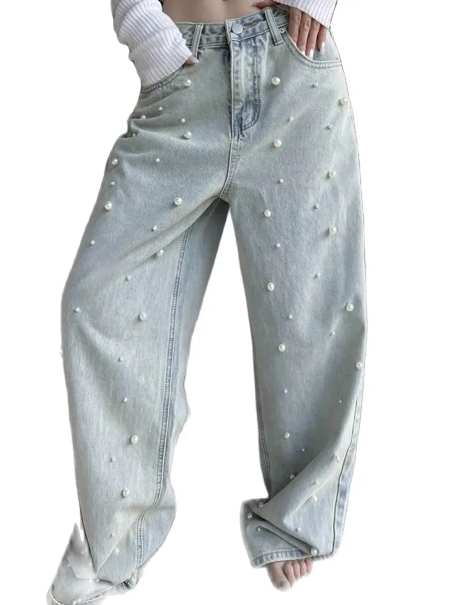 Losse En Modieuze Jeans Baggy Vintage 2024 Nieuwe Denim Broek Parels Cowboy Broek Esthetische Trashy Oversized Kleding