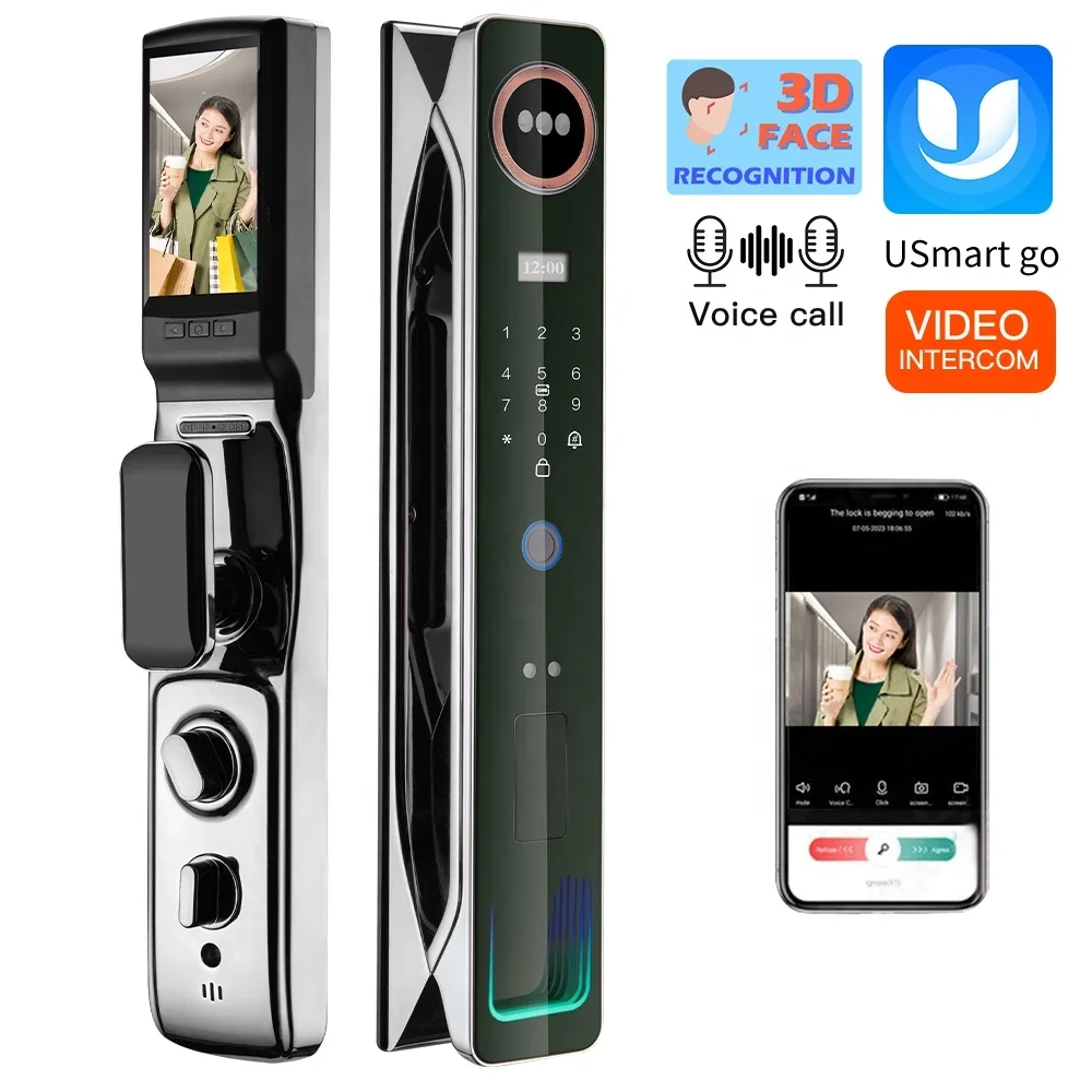 YYHC-Face recognition digital door lock identification fingerprint security visual intercom push-pull smart door lock