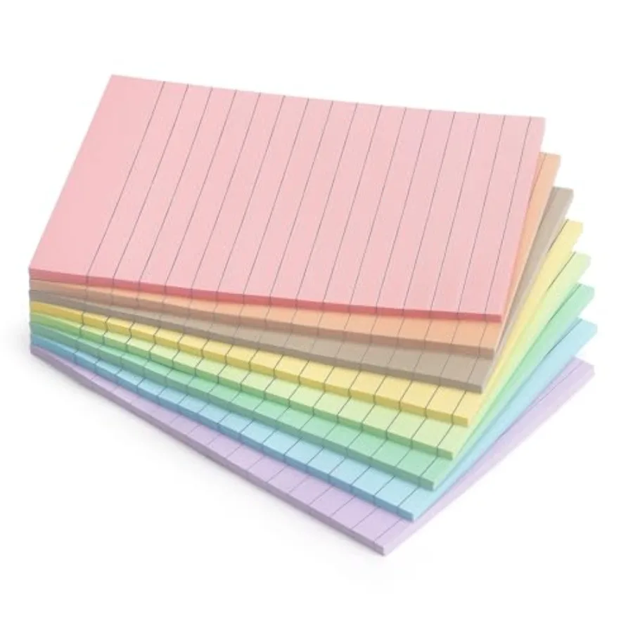 

4x6 Inch Lined Sticky Notes, 8 Pack, Light Colors, Premium Self-Adhesive Notepads, Large Sticky Pads for Office, School and Hom