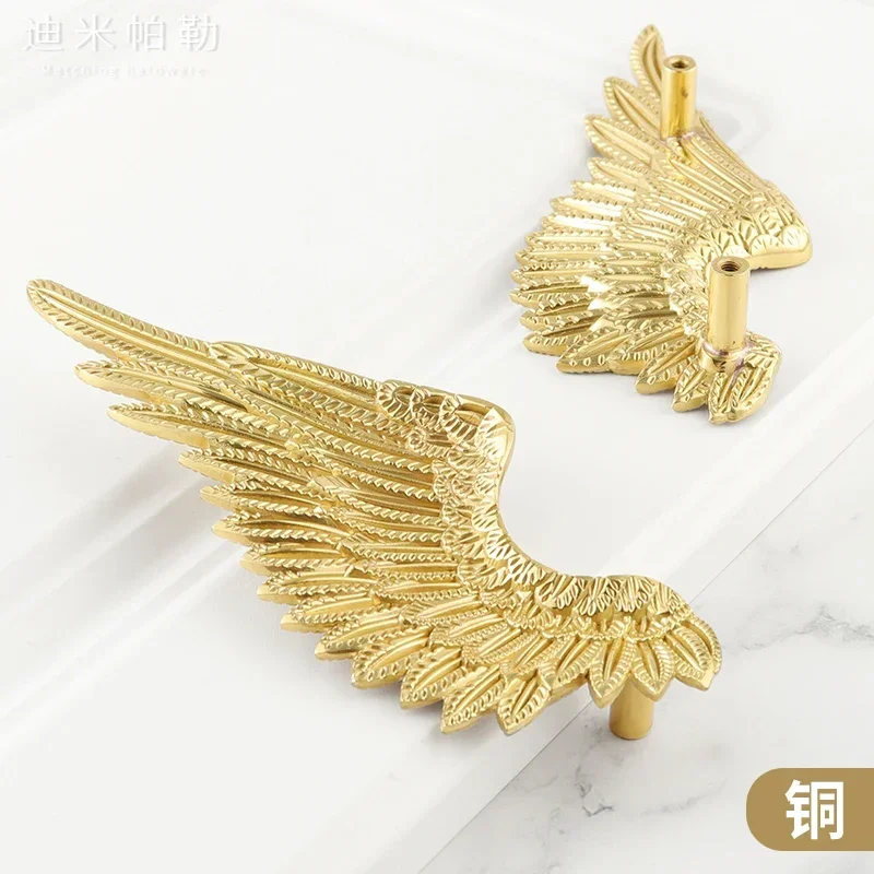 American Angel Wings Brass Solid High-grade Wardrobe Handle Gold Creative Pure Copper Matte Nordic Style Small Handle