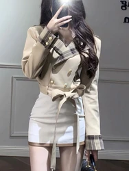 Winter Korean Fashion 2 Piece Set Women Elegant Blazers Jackets + Mini Skirt 2000s Vintage Suits Long Sleeve Coats Y2k Outfits