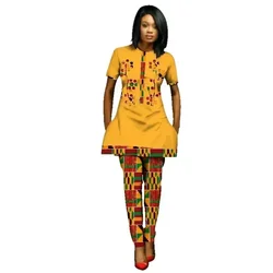 Basin African Print 2 Pieces Pants Sets for Women Traditional African Clothing Button Flower Pattern Top and Pants Sets WY2768