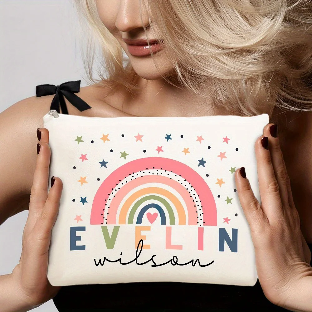 Rainbow School Custom Toiletry Bag Personalized Name Makeup Cosmetic Library Teacher Customized Christmas Gift Hallwowmas Bag