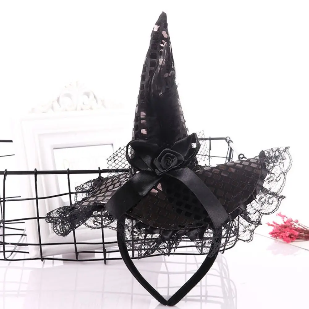 New Cartoon Witch Hat Cloth Lace Sequins Hair Hoop Party Decorations Headband Halloween