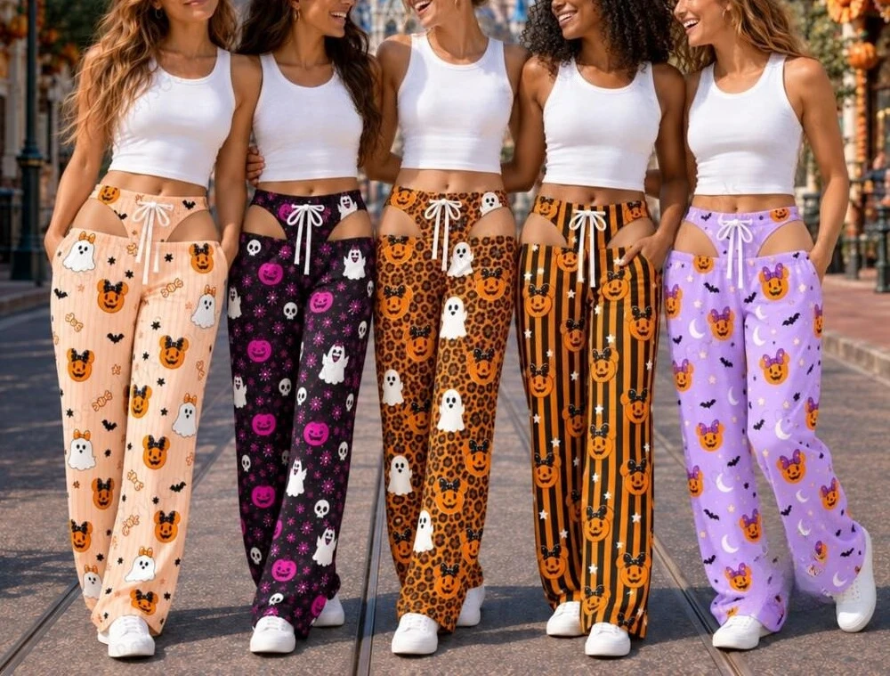 Pumpkin Halloween Pajama Pants, Cute Mouse Pumpkin Spooky Men Women Straight-leg Pants, Halloween Theme Park Outfit, Funny Gift