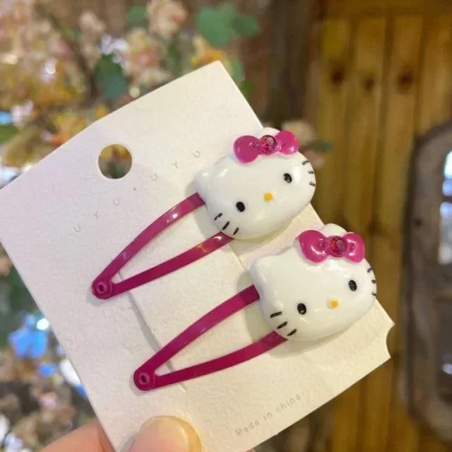 Sanrio KT Cat Hair Clip Cartoon Figure My Melody Hello Kitty Y2K Kawaii Headdress Barrette Bang Clip Bow Hairpins Birthday Gifts