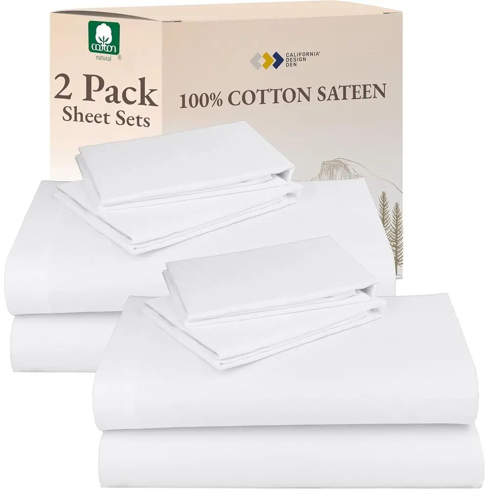 

Premium 2-Pack Queen Sateen Sheets with Deep Pockets - Soft, Durable, White