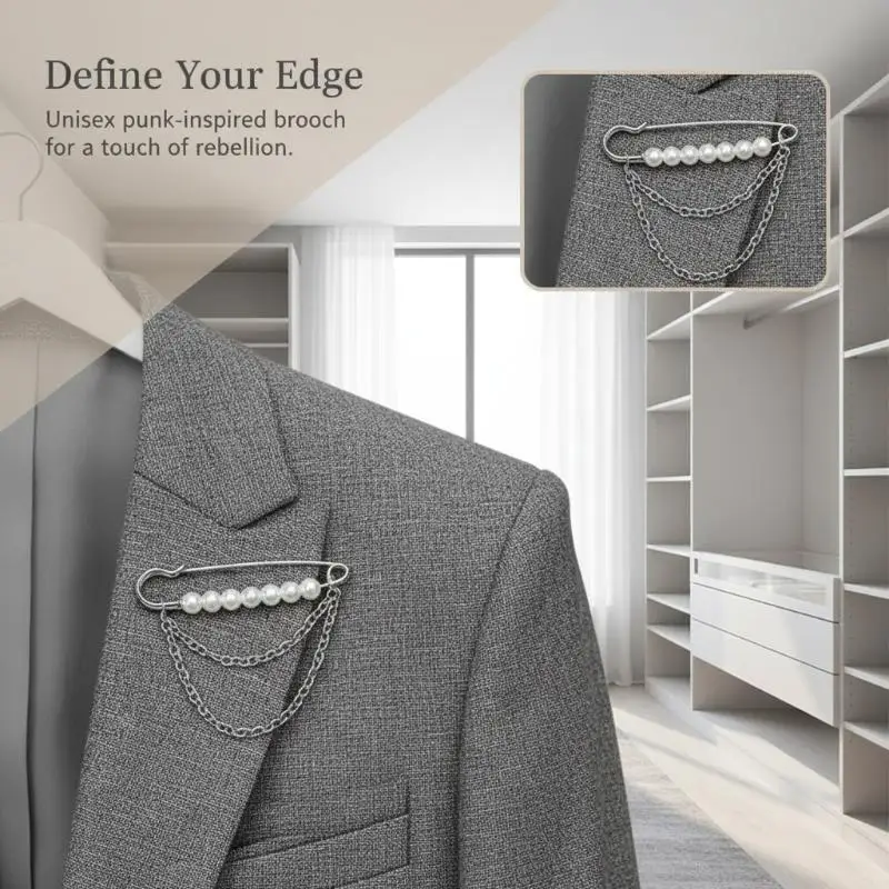Pearl Chain Safety Pin Brooch Retro Art Design for Waist Adjustment Dress Jacket Photo Shoot Outfit Decor Accessory