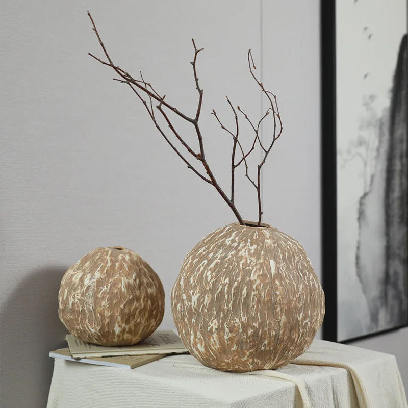 Ceramic Vase Geometric Sphericity Handmade Ball Flower Vase Flower Arrangement Accessories Ceramic Handicrafts Home Decoration