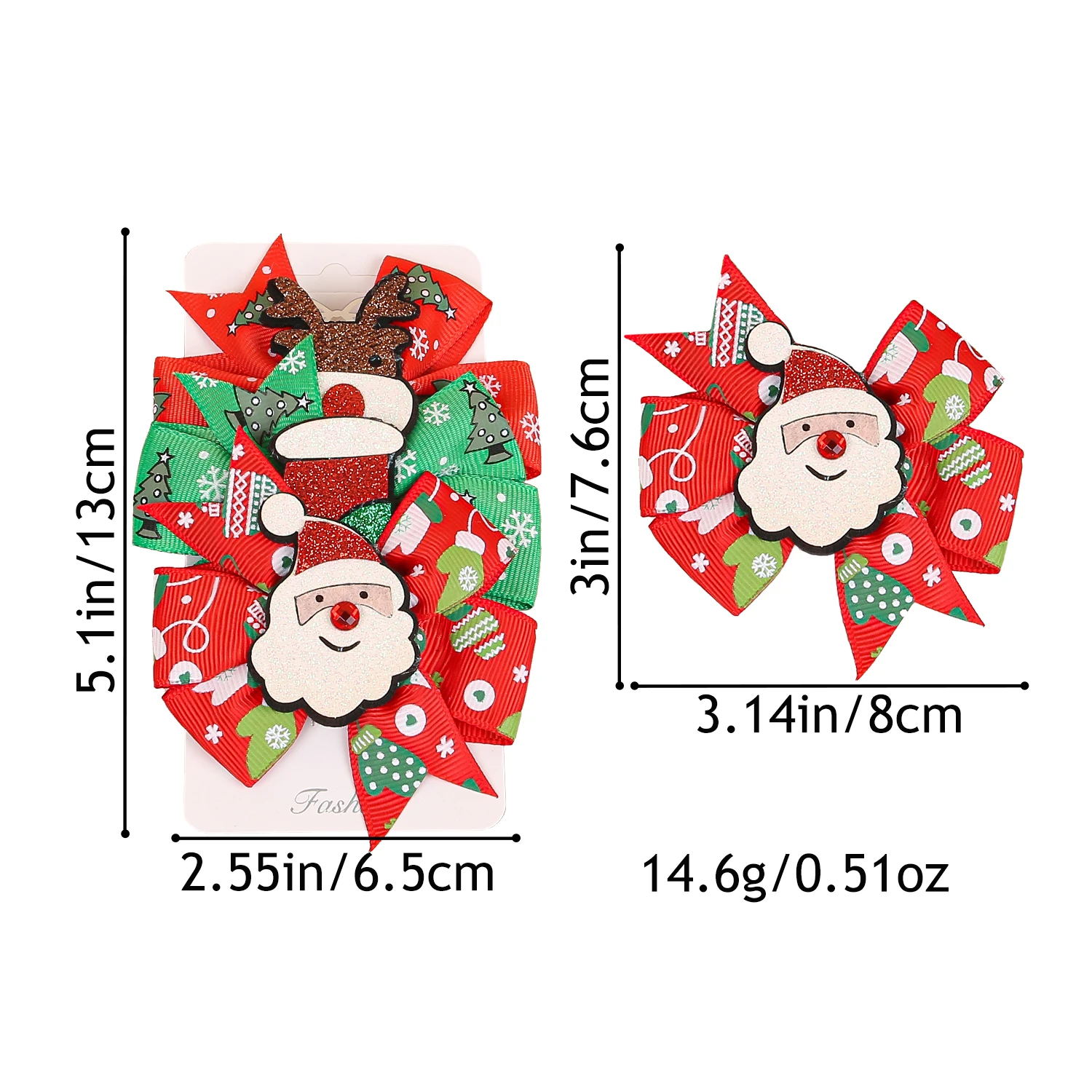 3pcs Christmas Hair Bows for Girls Hair Clip Elk Santa Claus Hairpins Barrettes Children Kids Christmas Party Hair Accessories