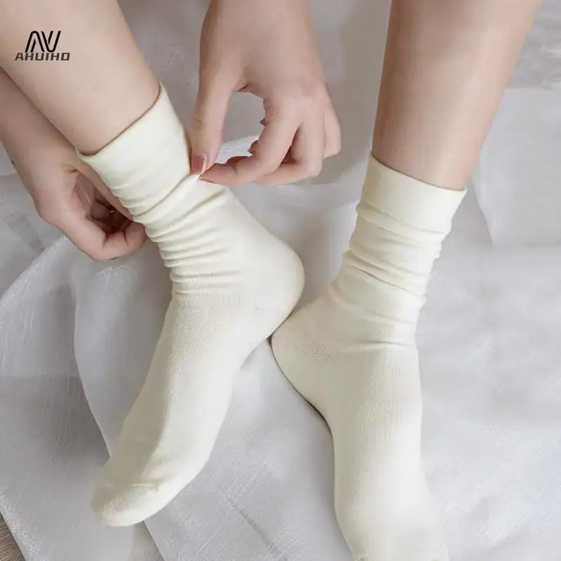 1Pair Women Cotton Loose No Pilling Socks Knitting Rib Thin Spring Summer Female Socks High Tube Streetwear Soft Sock