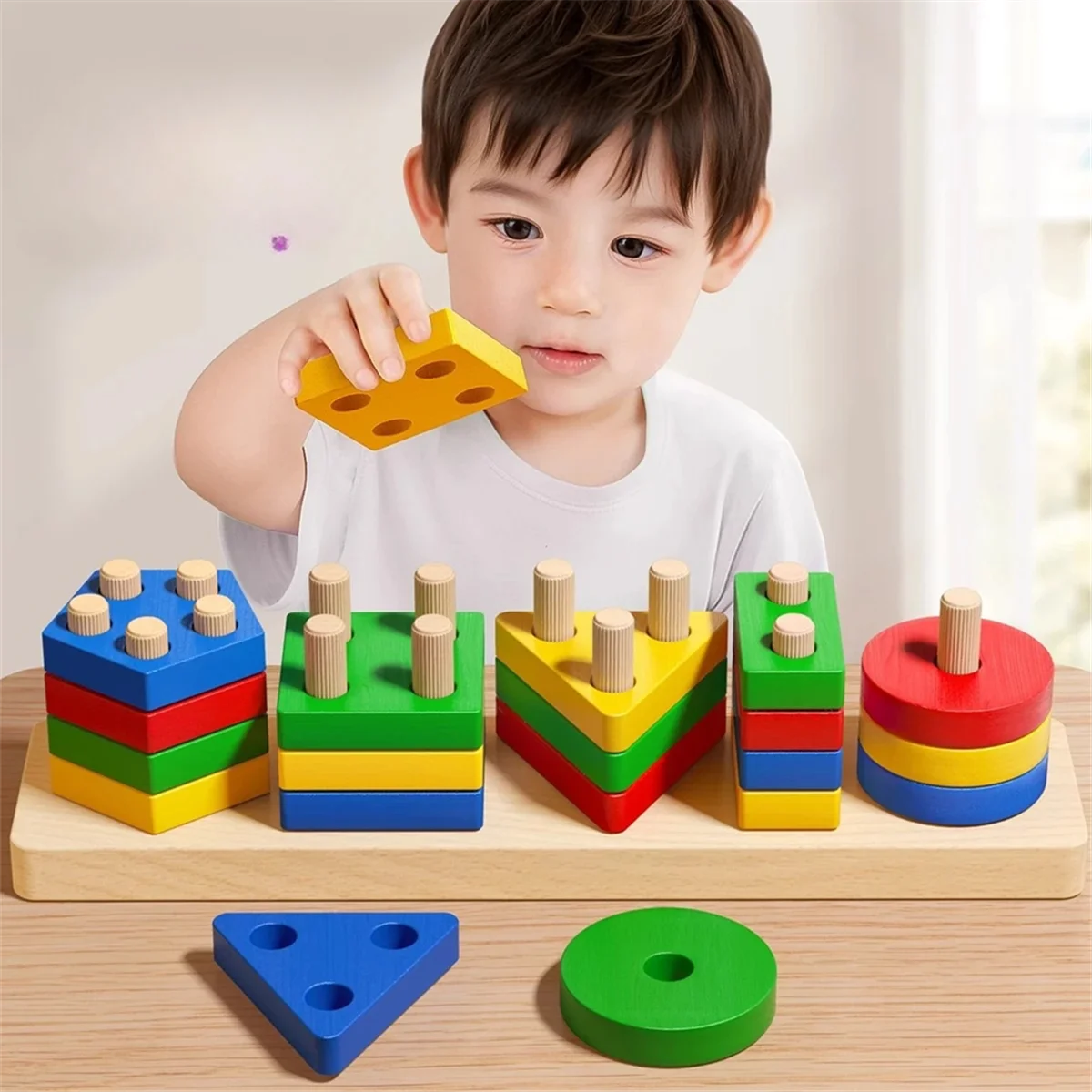 A72Z – jouets à colonne géométrique, blocs de construction de formes assorties, outils pédagogiques éducatifs et d'éveil pour la petite enfance A