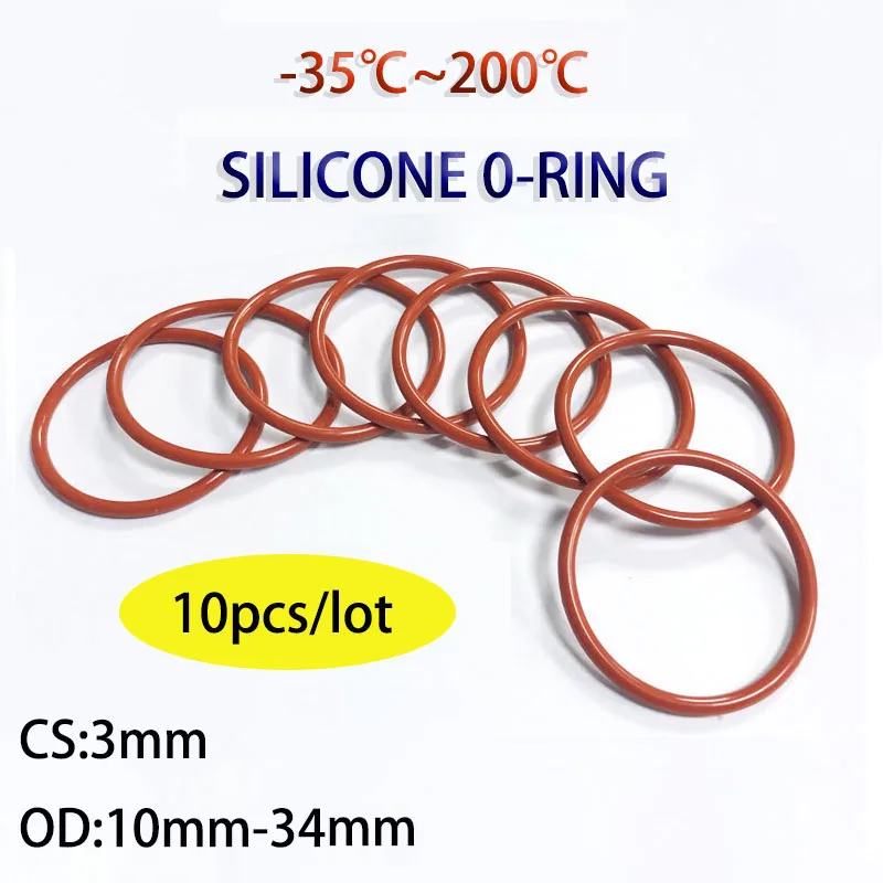 Red Silicone Ring Gasket CS 3mm OD 10mm~70mm Silicon O Ring Gasket Food Grade Rubber o-ring vmq assortment hvac tools10pcs