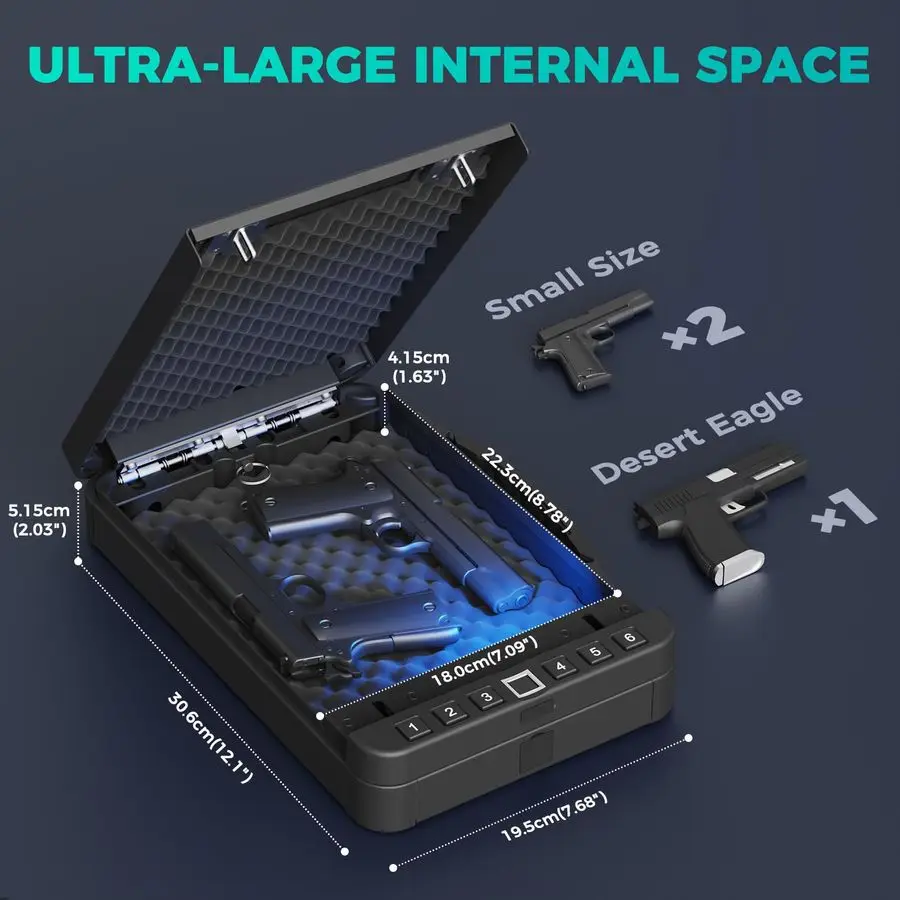 

Safe for Handgun Biometric Gun Safe for 2 Pistols, Quick Access Handgun with Fingerprint PIN or Key Lock Rechargable Handgun Saf