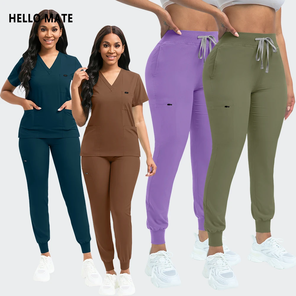 Uniformes Quirúrgicos Ultra Suaves para Mujer, Ropa de Trabajo de Belleza, Conjunto Médico de Enfermería, Blusa con Bolsillos, Pantalones Jogger, Traje de Trabajo para Enfermera de Hospital Clínico
