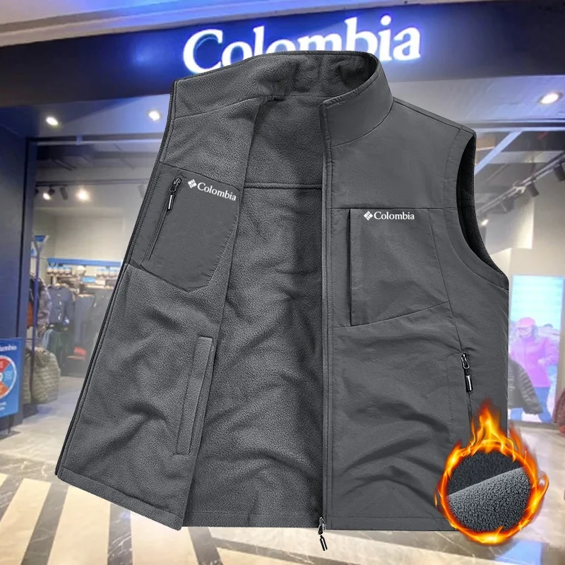 

Waterproof Fce Lined Stand Collar Men's Vest Outdoor Autumn Winter Faion Urban Sle Stand Fit Zipper Closure C...