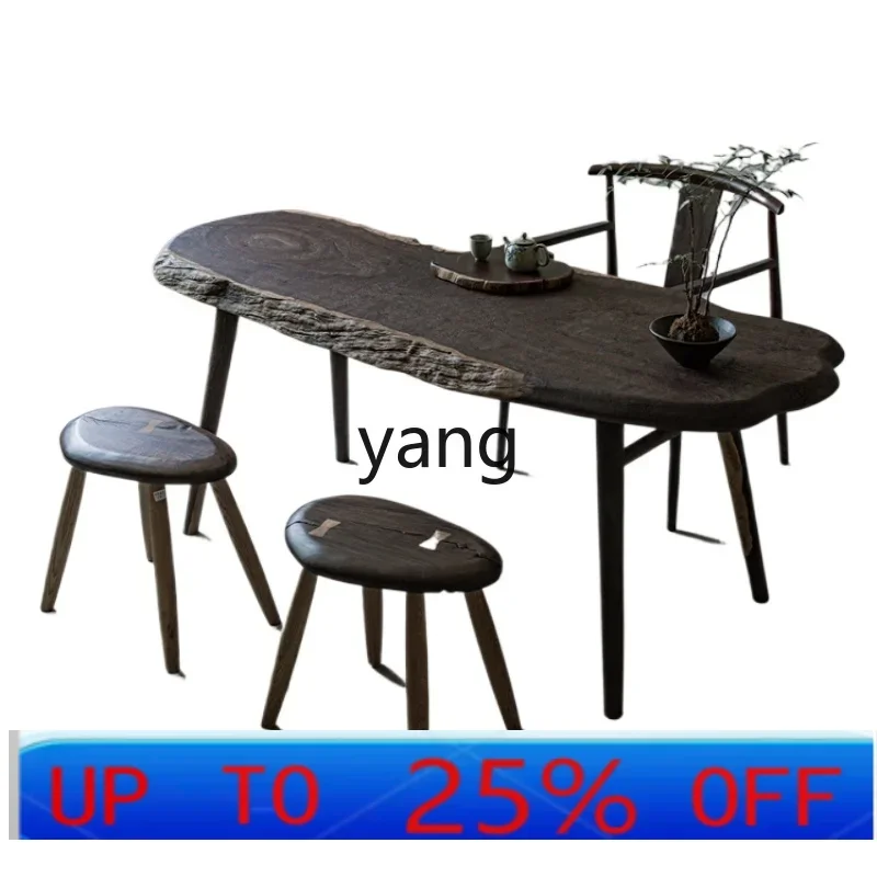 LMM log dining table wabi-sabi wind simple table and chair combination tea table