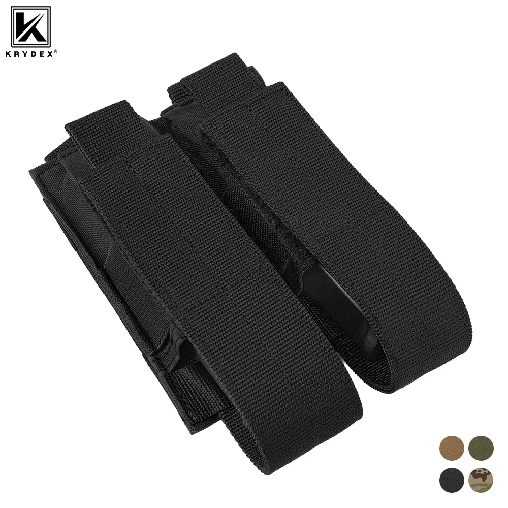 KRYDEX Tactical 9mm Double Mag Pouch Modular Single & Double Stack Pistol Mag Holder MOLLE Compatible Shooting Hunting Gear