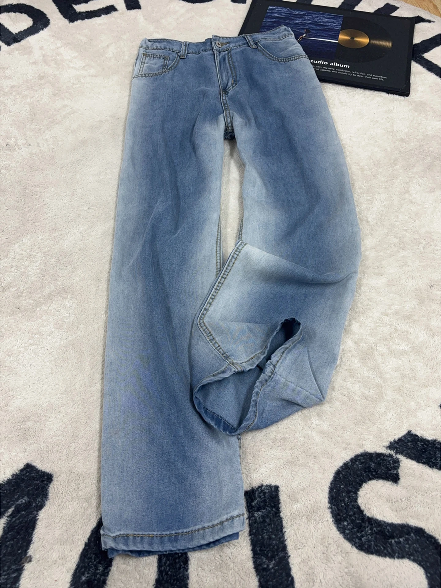 

Blue adient Lyocell Men's Summer Thin Straight Leg Jeans American High Street Ice Silk Pants Youth Casual Straight Tube Jeans