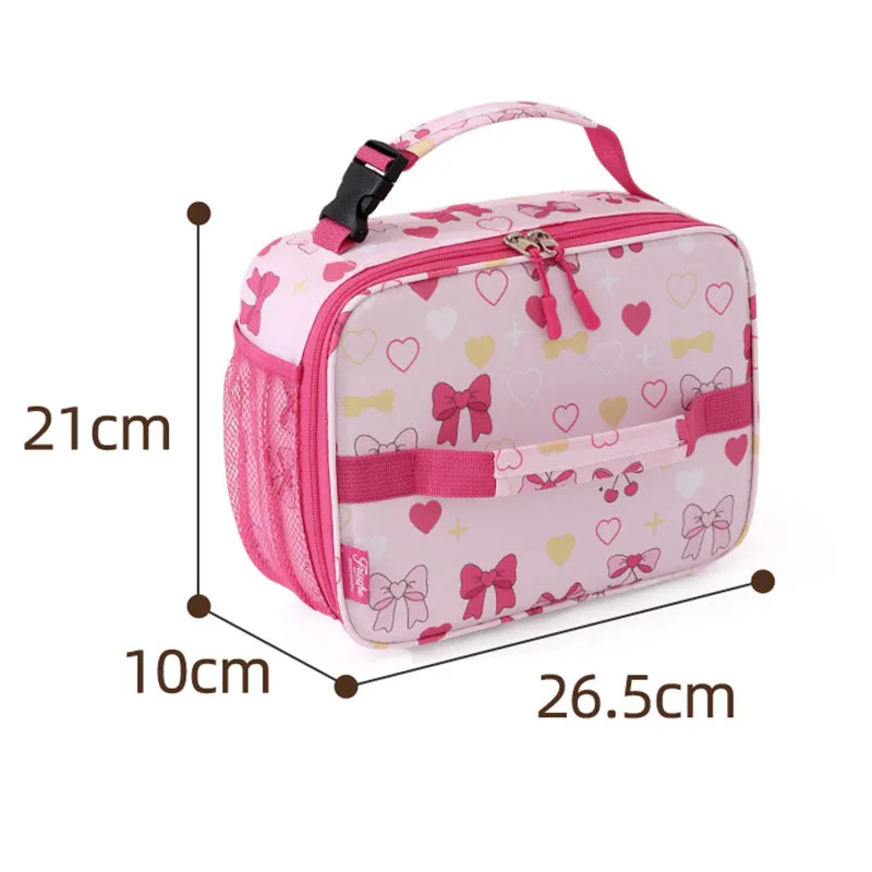 Niedliche, rosa Schleifen-Lunchtasche für Kinder – wärmeisolierende und kühlende Tasche – tragbare Handtasche – für den Schulgebrauch. – Detail 6
