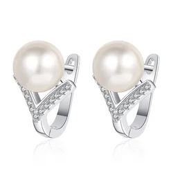 S925 Pure Silver Natural Freshwater 8mm Pearl Moissanite Party Earrings for Women