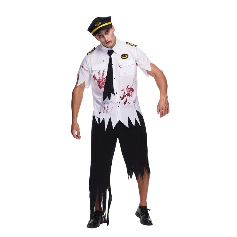 

Scary Zombie Pilot Outfit for Adults Cheap Halloween Bloody Captain Cosplay Costume Carnival Easter Purim