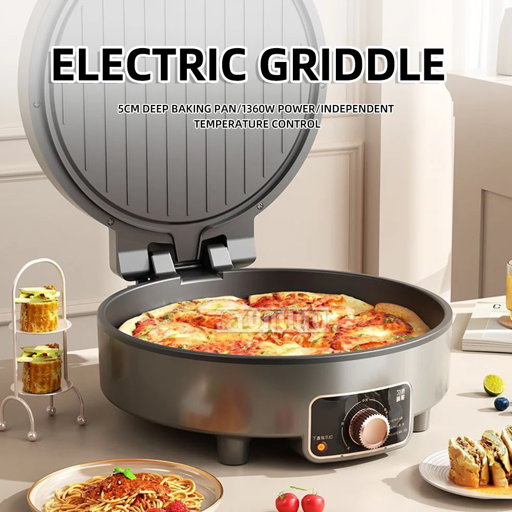 Sartén eléctrica para panqueques de 30CM de profundidad, máquina para freír y hornear con calefacción de doble cara, sartén para panqueques, freidora y hornear