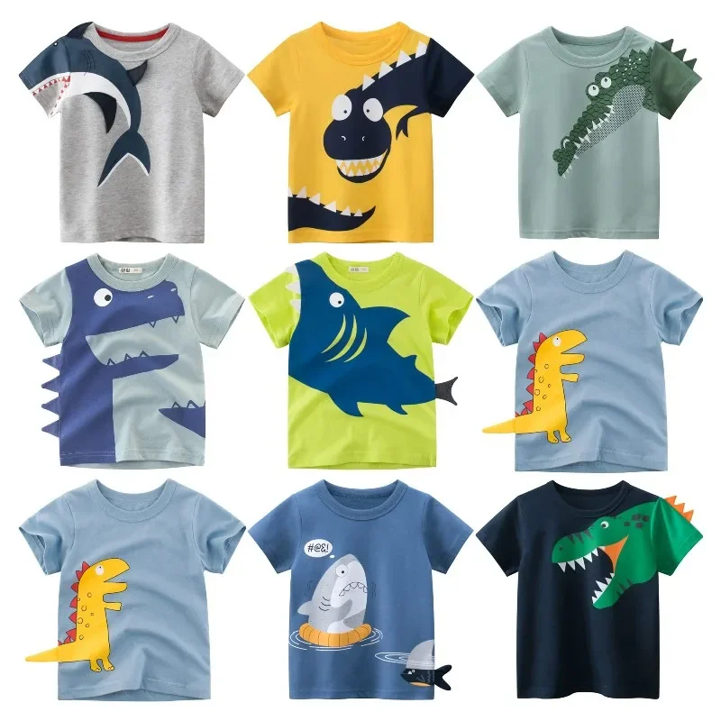 2024 Summer Children 3D Cartoon Shark T-shirt for Boy Short Sleeve Dinosaur Boys T Shirt Girls Tops Tees Kids Clothes