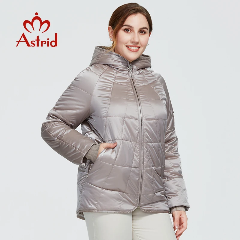 Astrid-Manteau à carreaux coupe-vent pour femme, parka chaude, veste à capuche, grandes tailles 600, vêtements d\'automne et d\'hiver, nouvelle