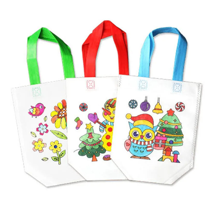 5/10Pcs DIY Graffiti Bag & Coloring Markers Handmade Painting Non-Woven Bag for Children Arts Crafts Color Filling Drawing Toys