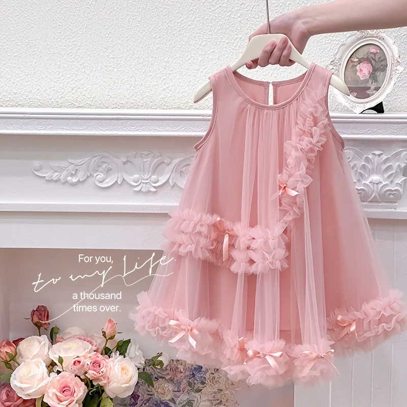 Girls' Dress 2025 Summer Edition New Super Fairy Baby Bow Strap Sleeveless Children's Princess Dress