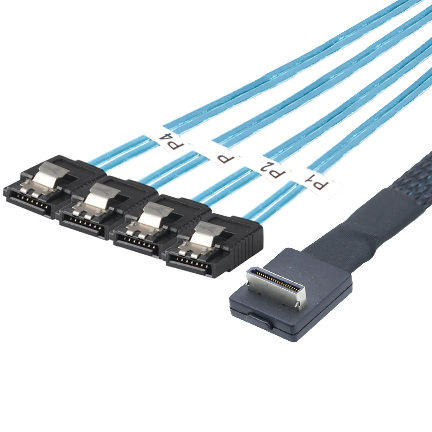 OcuLink PCIe PCI-Express SFF-8611 4i 42P ذكر 90 درجة إلى 4X SATA 7P أنثى مستقيم SSD كابل بيانات نشط