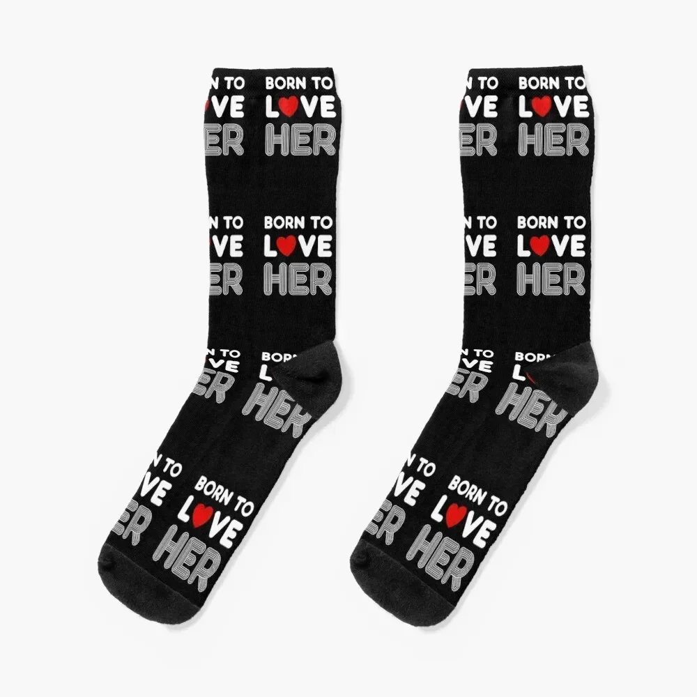

Born To Love Her Matching Couple Love Socks soccer anti-slip Christmas happy Sports Socks Woman Men's