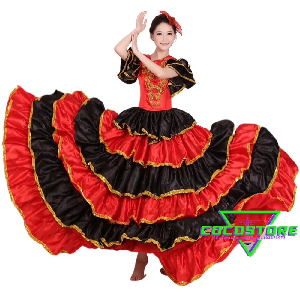 Women New Dance Suit Gypsy Woman Spanish Flamenco Skirt Opening Dance Full-skirt Dress Spanish Stage Performance Dancing Suit