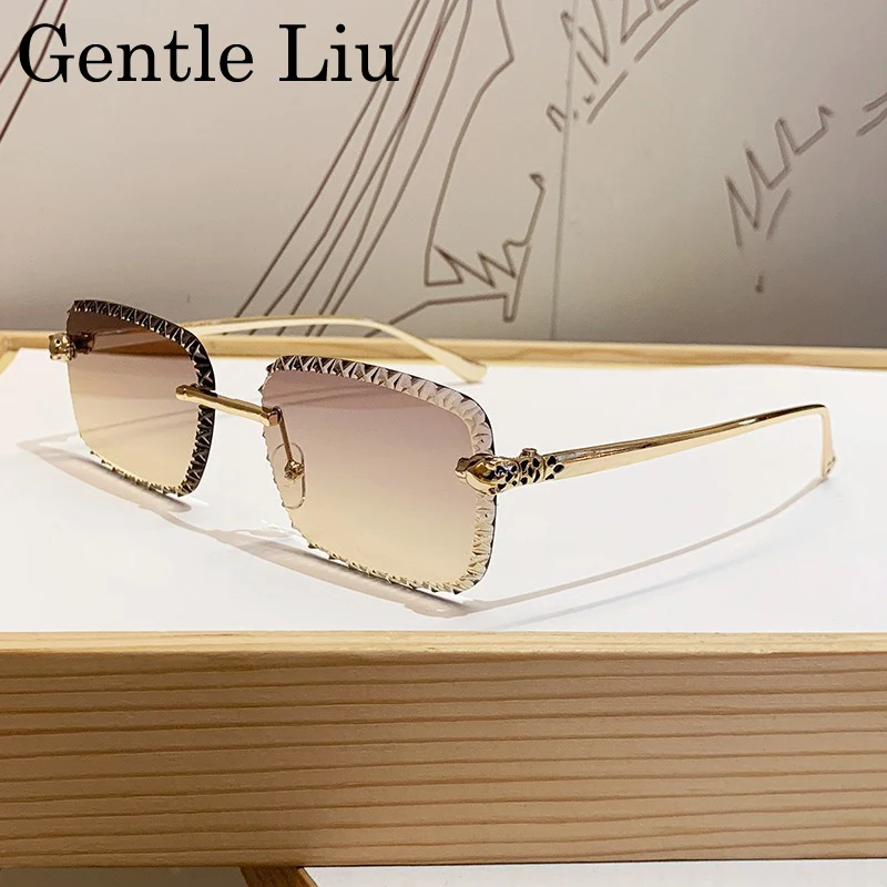 

Retro Square Rimless Sunglasses Men 2025 Luxury Brand Framless Punk Rectangle Sun Glasses for Male Cut Edge Eyewear UV400 Shades