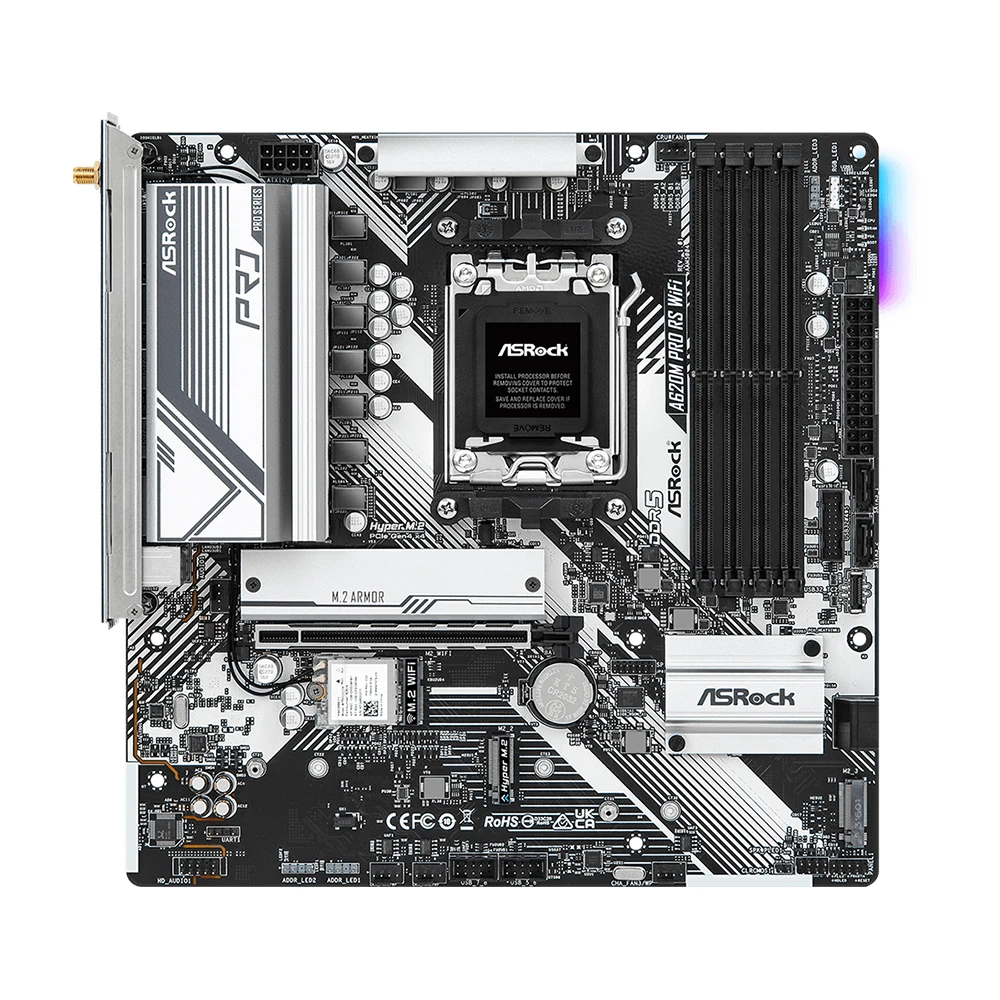 Imagem -04 - Placa-mãe Asrock A620m Pro rs Wifi com Soquete Am5 para Processadores da Série Ryzen 7000 7800x3d 7700x 7800x 7900 7950x3d 2x Ddr5