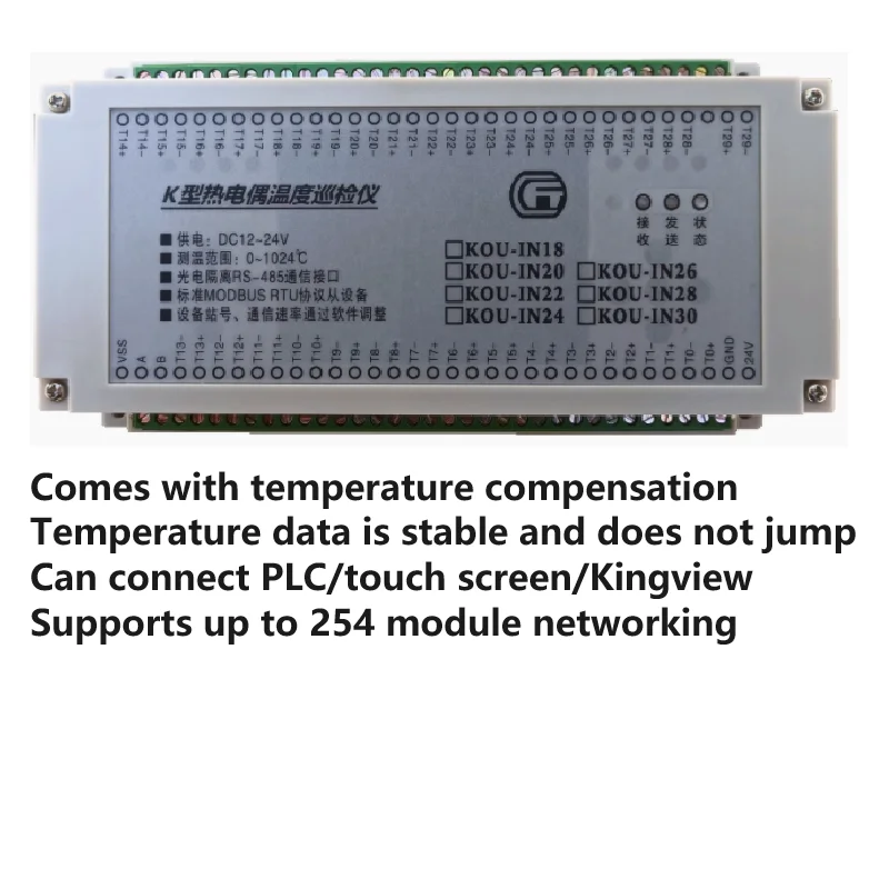 

20-channel K-type thermocouple temperature inspection instrument acquisition measurement module MODBUS RTU isolation 485