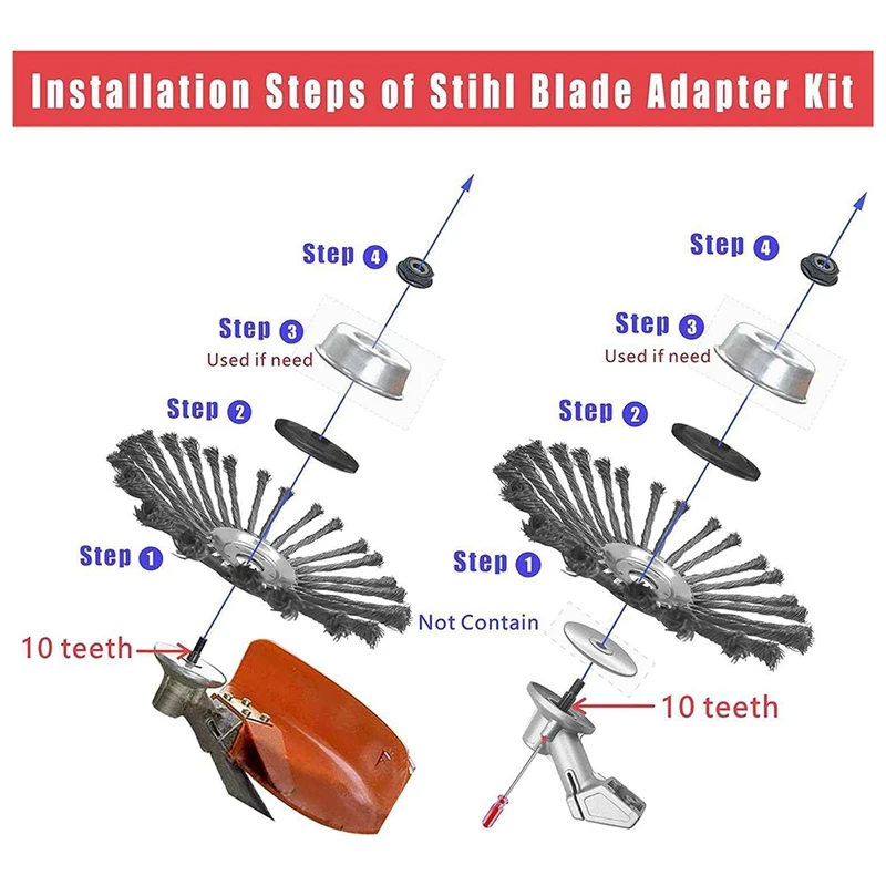 10Inch Steel Wire Rotary Weed Brush Unbreakable Wire Trimmer Blade With Universal Adapter Kits For Stihl Husqvarna