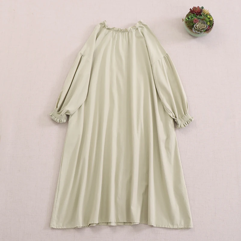 สไตล์ญี่ปุ่น Mori สาวสีทึบเดี่ยว Breasted Robe เสื้อผู้หญิงฤดูใบไม้ผลิฤดูร้อนใหม่แขนยาวลําลองหลวมชุด Midi