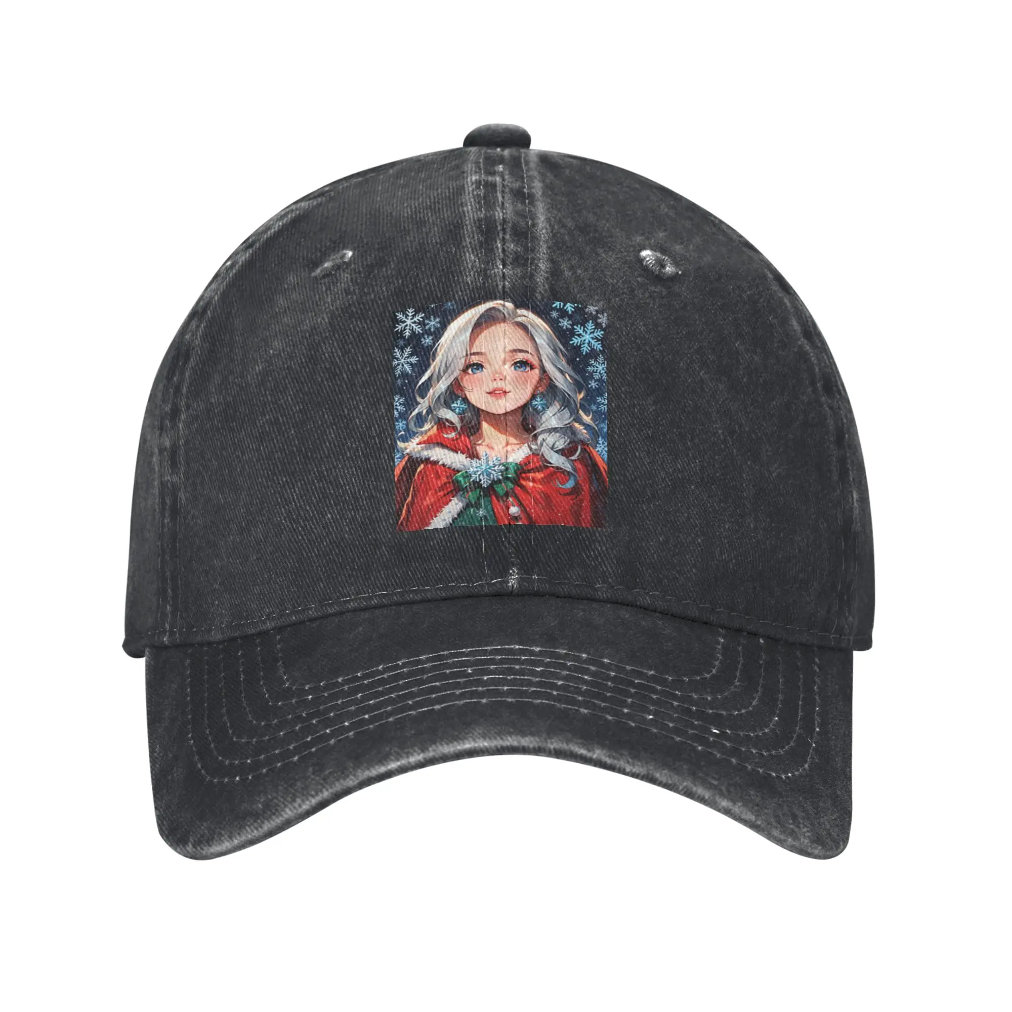 Christmas Anime Girl with Snowflake Earrings Fashion Baseball Cap  Snapback Summer Hat  Holiday Trip Summer Hat