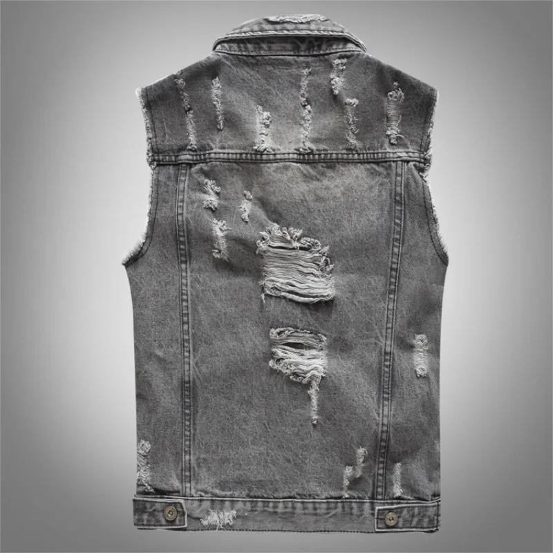 New Fashion Men Retro Grey Denim Waistcoats Sleeveless Vests Jackets Denim Coats Vests Trendy Male Cotton Slim Jeans Waistcoats