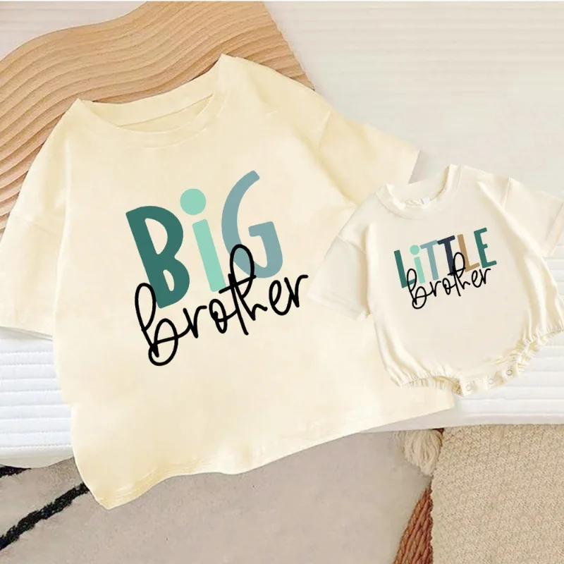 Big Brother/little Brother Print Family Brother Outfits Short Sleeve Kids -shirt+baby Romper Summer Retro Brother Outfit Clothes