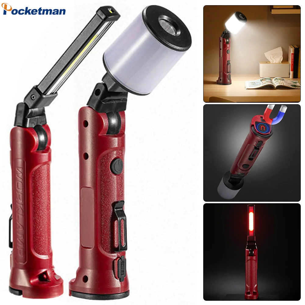 COB Magnet Flashlight Auto Repair LED Light USB Rechargeable 180 Rotate Multifunctional COB Repair Work Light Strong Light Lamp