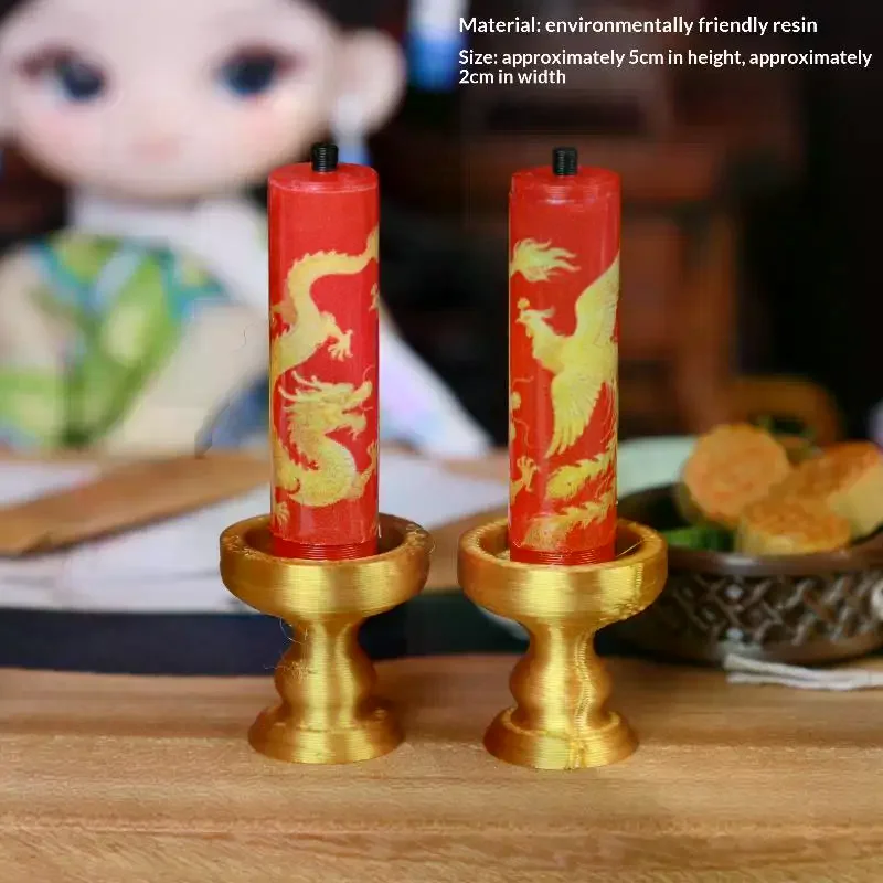 1 Pair Doll Accessories Playing House Scene Model 1:12 Scale Dollhouse Candle Holder Mini Dragon Phoenix Candlestick Kids Toy