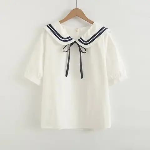 जापानी स्वीट मोरी गर्ल जेके सेलर कॉलर शॉर्ट स्लीव स्कूल यूनिफॉर्म शर्ट्स महिलाओं के लिए समर कैज़ुअल 100% कॉटन ब्लाउज टॉप 10 best sales नाविक शीर्ष - №2