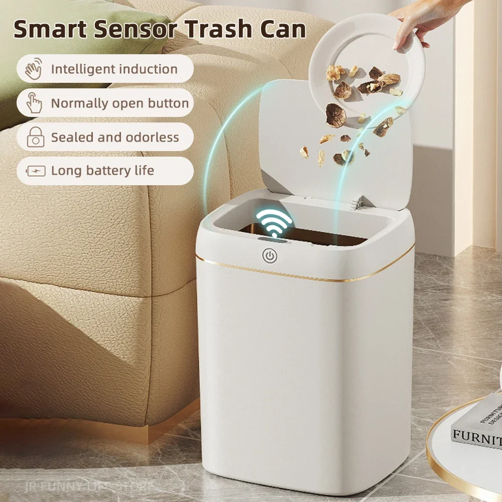 

11/13L Light Luxury Smart Trash Can Automatic Sensor Trash Can With Lid Waterproof Trash Bin Bathroom Wastebasket Smart Home