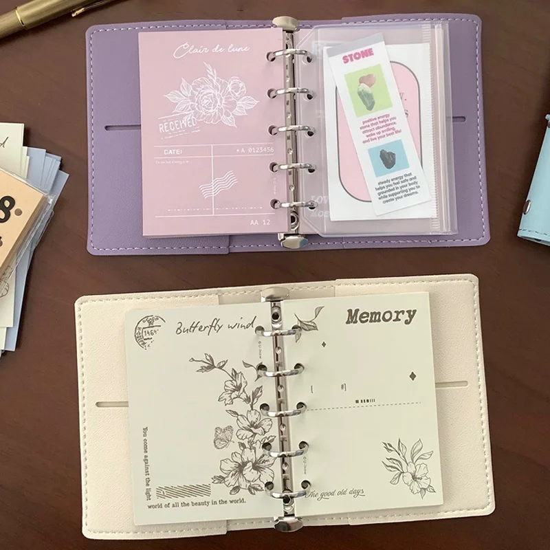 Binder M5 Notebook Cover 6 Hole Mini Planner Covers Budget Ledger Stationery Back To School Pu Leather Kawaii Binder Notebooks