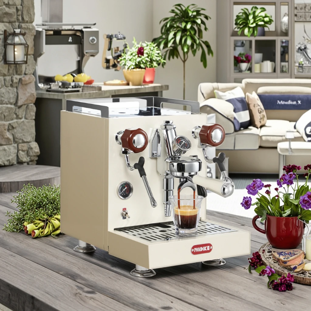 

MANDIKE MC-6 Espresso Machine Rosewood Commercial Semi-Automatic Coffee Maker With Hot Water System US Plug For RV Use