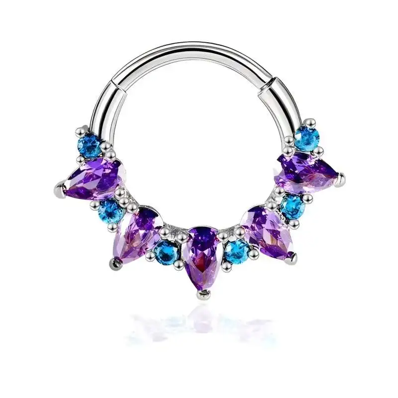 Anillos de nariz morados de circonita cúbica para mujer, joyería corporal sexy de acero inoxidable con bisagra para piercing de septum y nariz, estilo gótico.