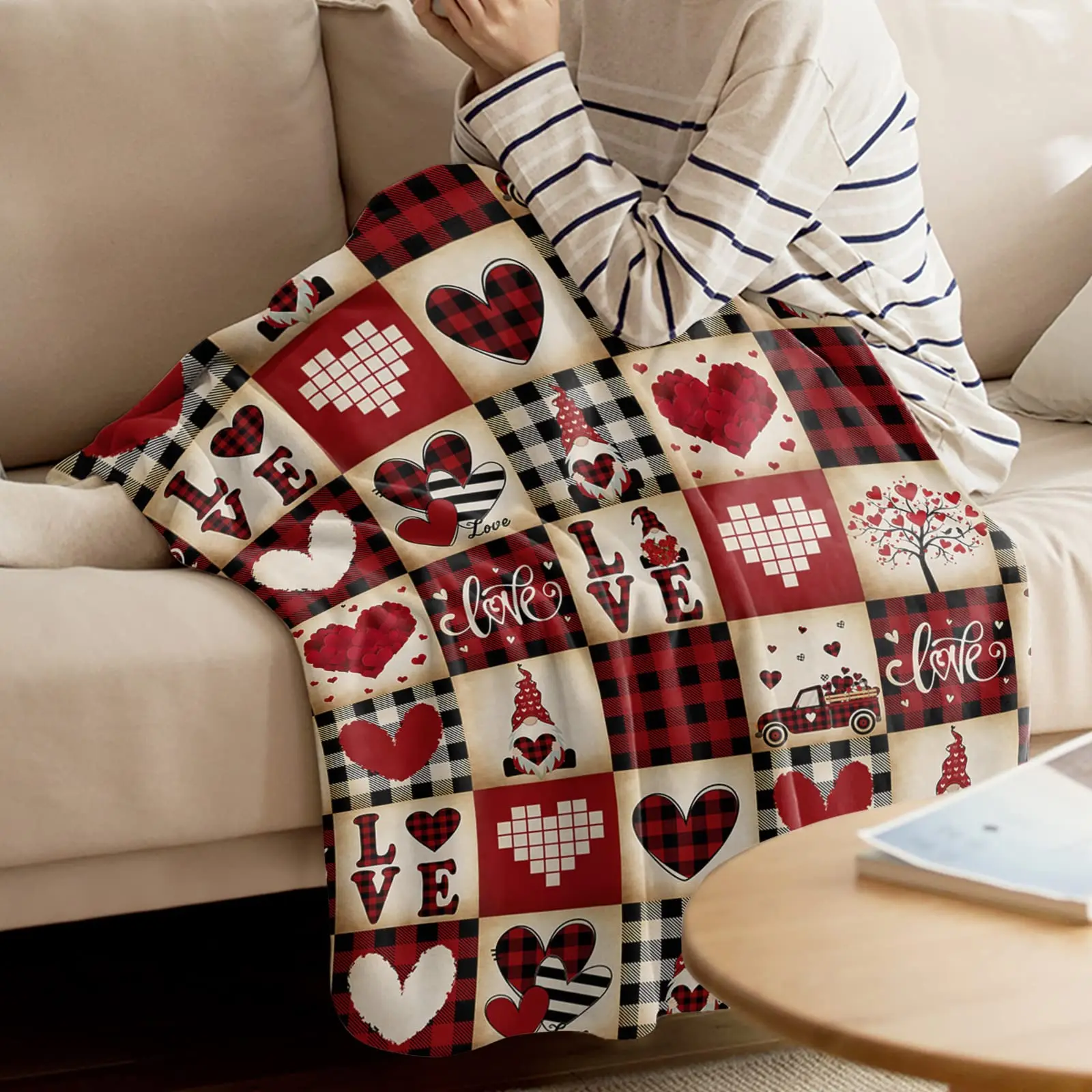 Christmas Valentine's Day Blankets Red Plaid Santa Heart Printed Throw Blankets Cozy Keep Warm Quilts Xmas Gifts Dropshipping